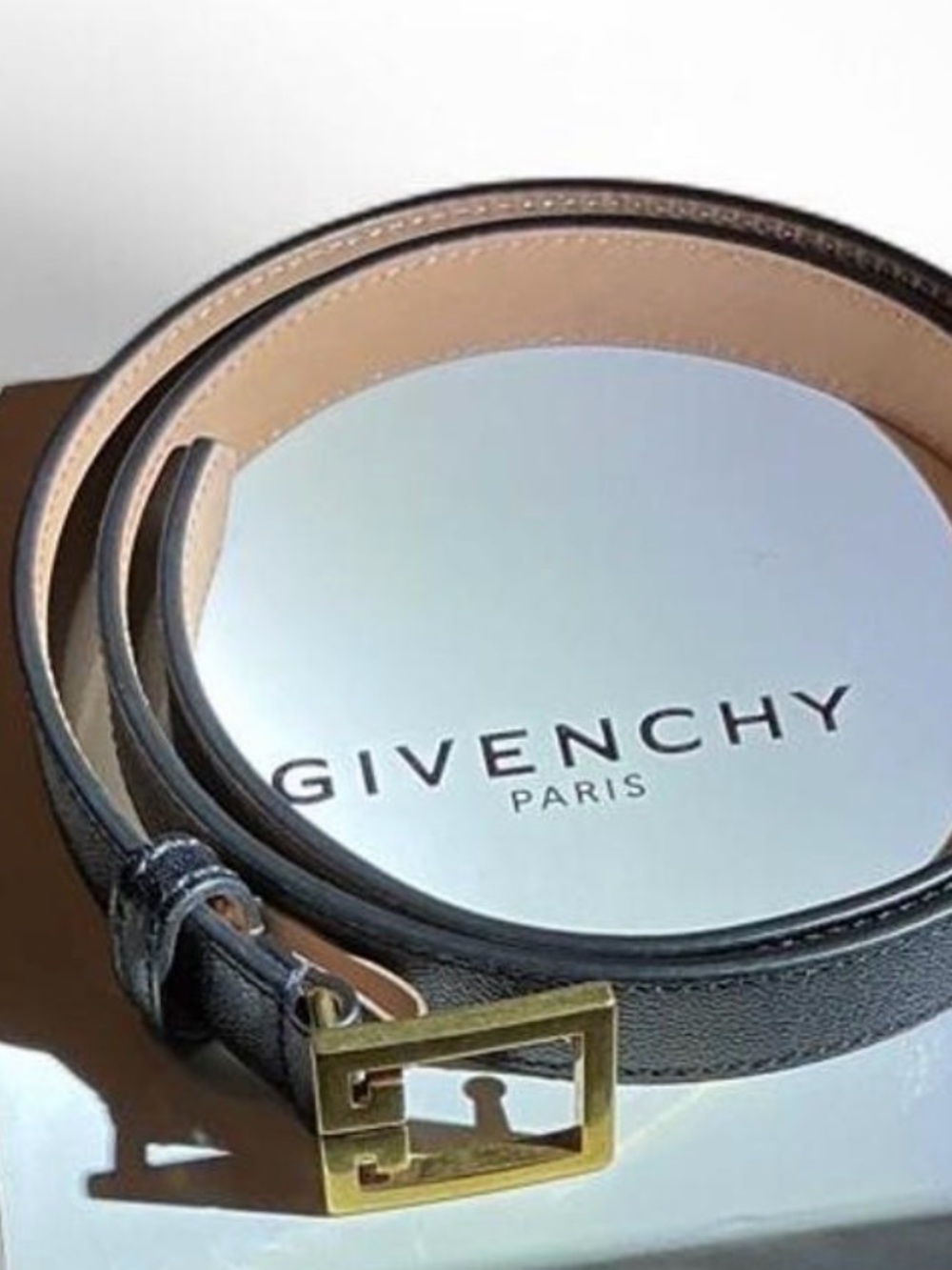 Givenchy Black Leather Men's Belt with Gold Signature Buckle